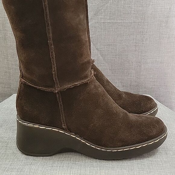Aerosoles 2015 Front Kick Tall Brown Suede Leather Wedge Heel Boot, Women's 7.5 - Picture 5 of 11